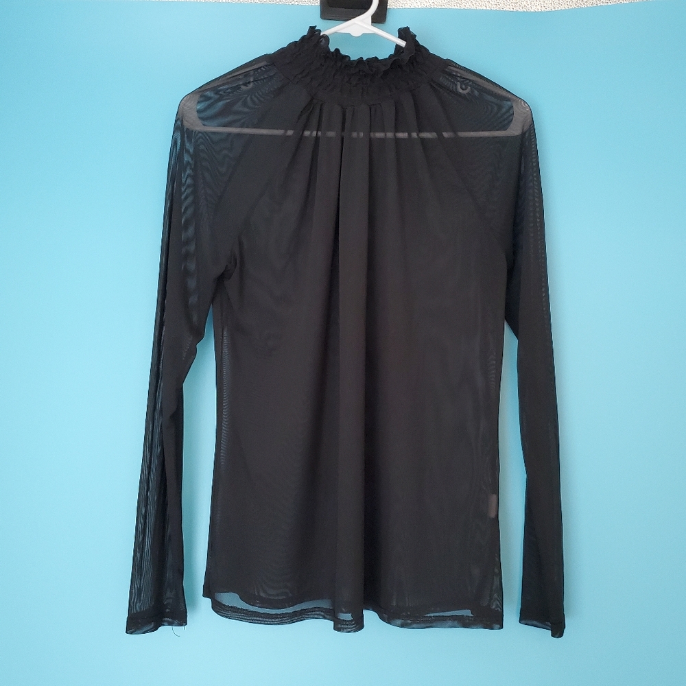 Lime N Chili Top Size Small Black Sheer Long Sleeve High Neck